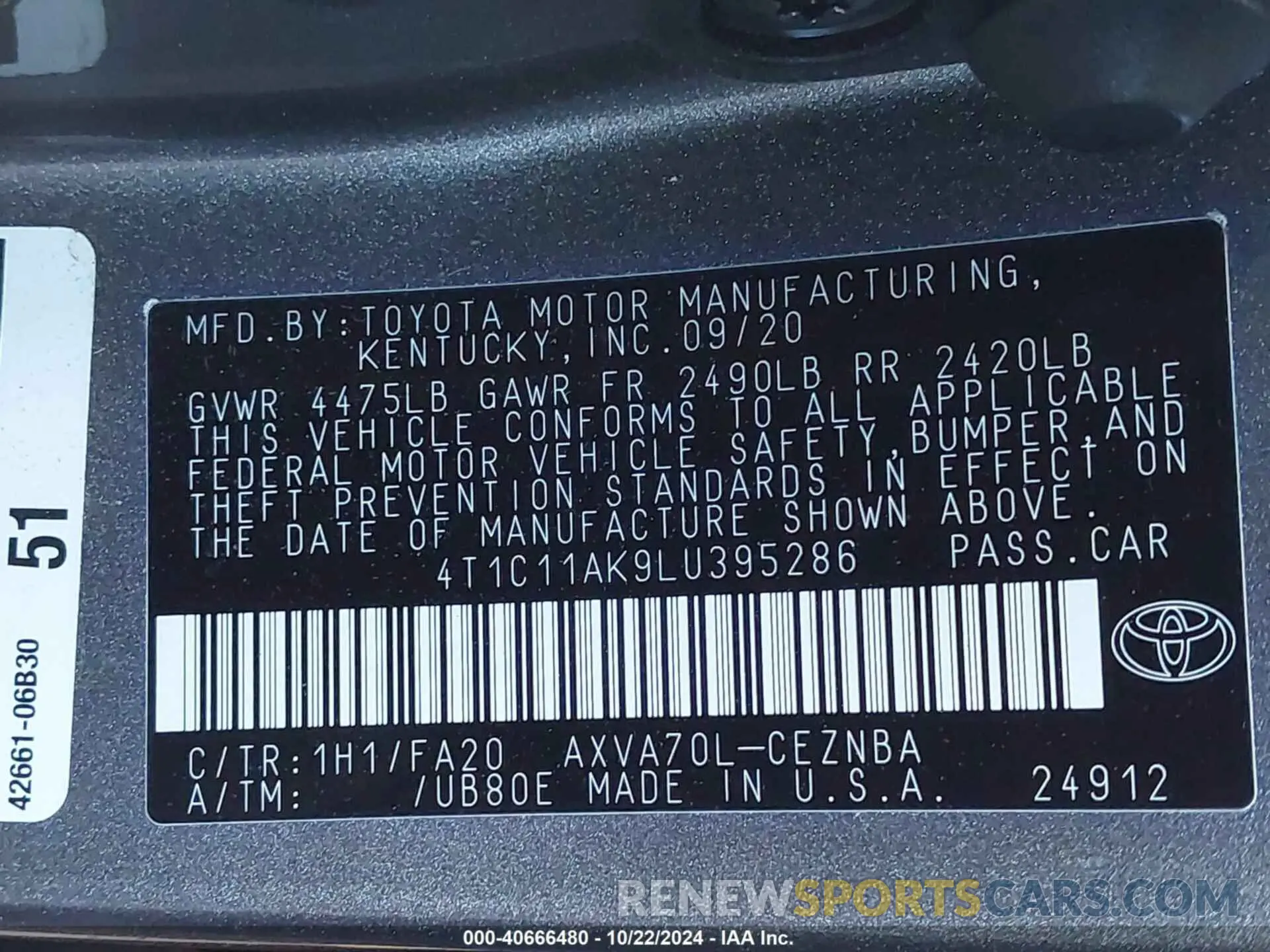 9 fotografías del automóvil dañado 4T1C11AK9LU395286 TOYOTA CAMRY 2020