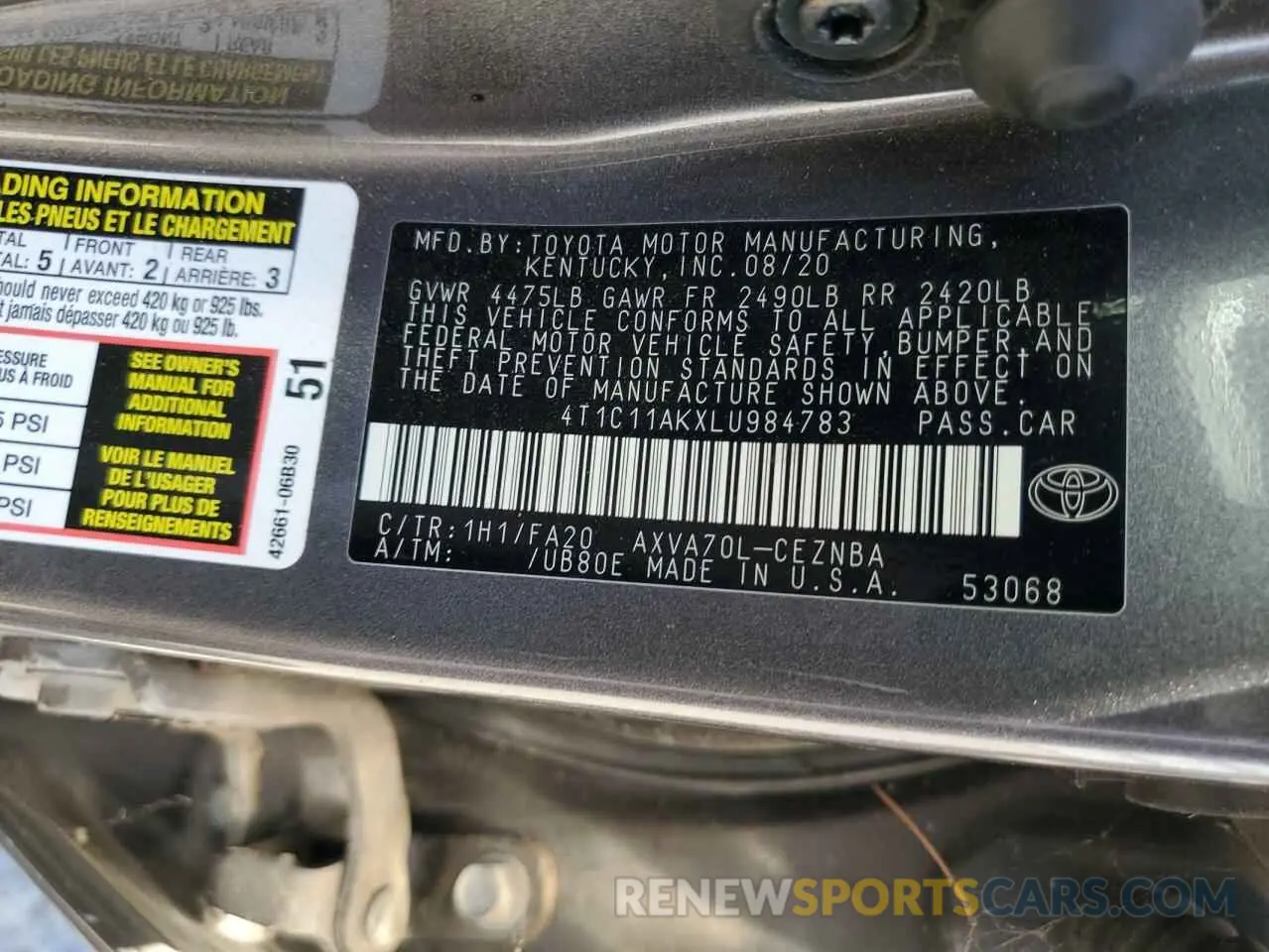 13 fotografías del automóvil dañado 4T1C11AKXLU984783 TOYOTA CAMRY 2020