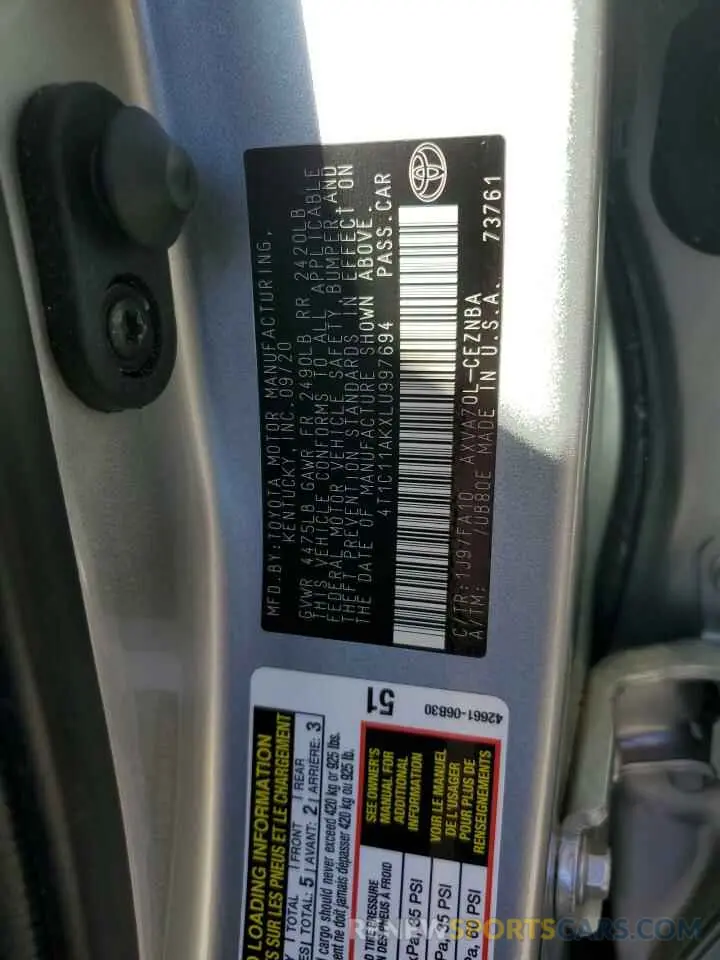 13 fotografías del automóvil dañado 4T1C11AKXLU997694 TOYOTA CAMRY 2020