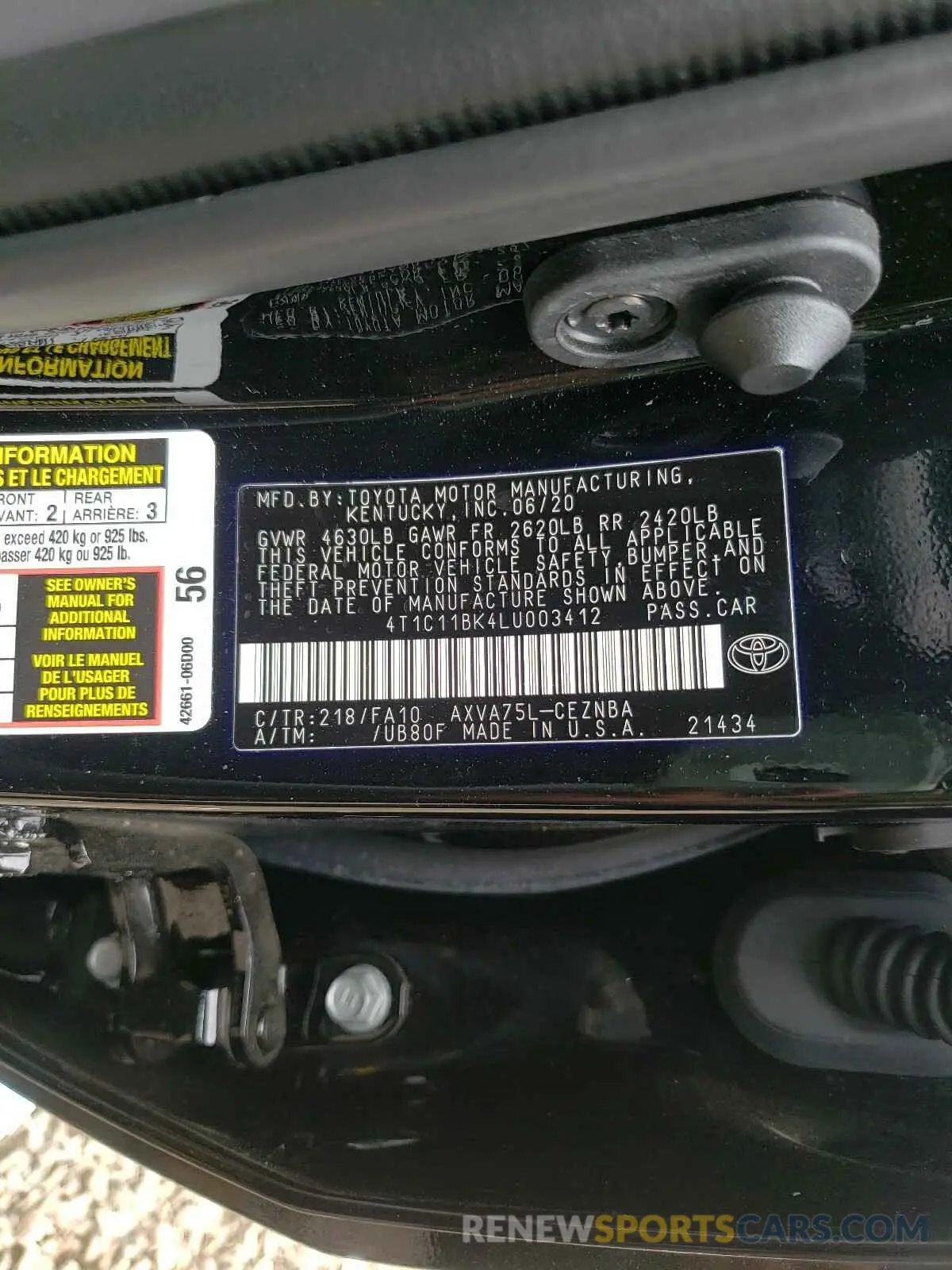 10 fotografías del automóvil dañado 4T1C11BK4LU003412 TOYOTA CAMRY 2020