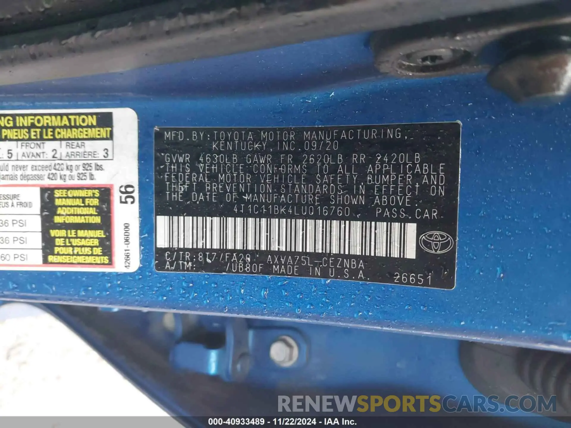 9 fotografías del automóvil dañado 4T1C11BK4LU016760 TOYOTA CAMRY 2020