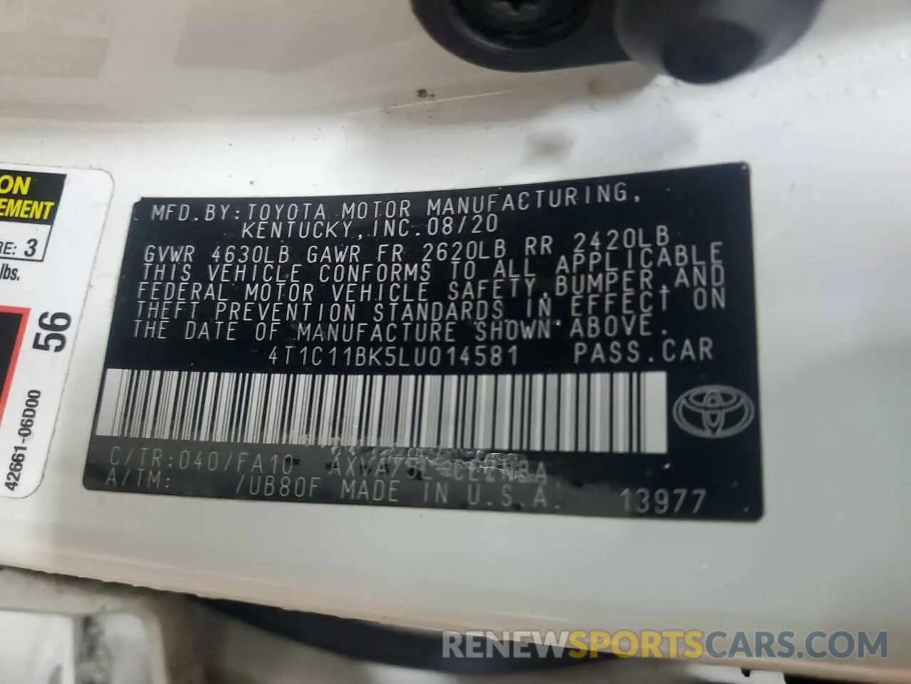 14 fotografías del automóvil dañado 4T1C11BK5LU014581 TOYOTA CAMRY 2020