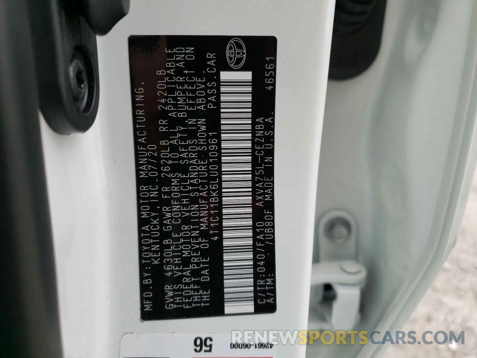 10 fotografías del automóvil dañado 4T1C11BK6LU010961 TOYOTA CAMRY 2020