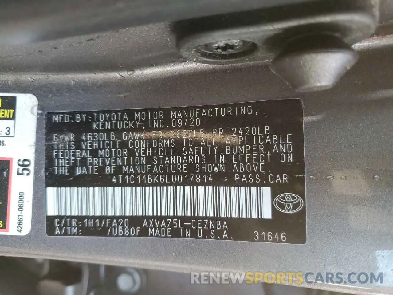 12 fotografías del automóvil dañado 4T1C11BK6LU017814 TOYOTA CAMRY 2020