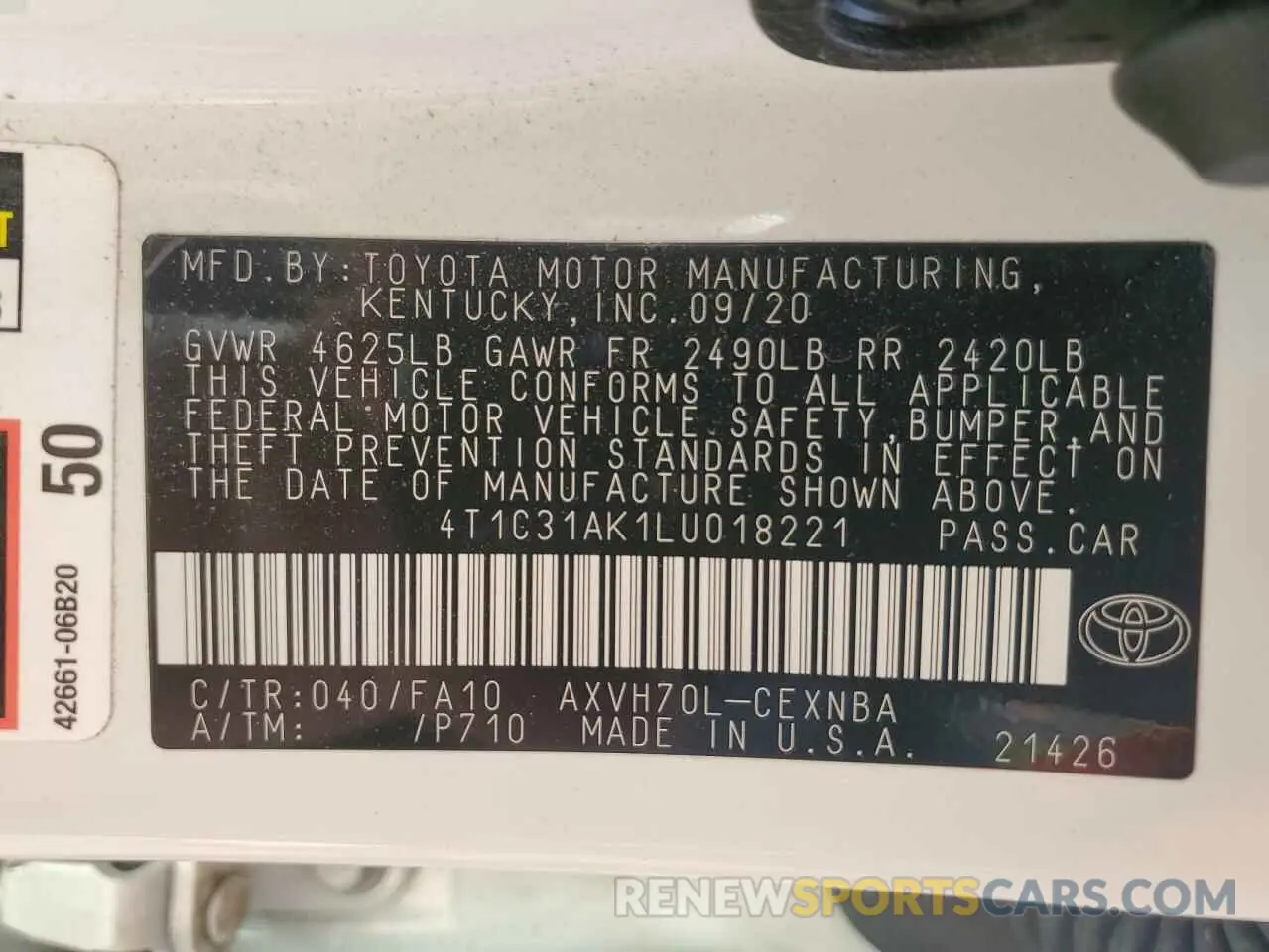 12 fotografías del automóvil dañado 4T1C31AK1LU018221 TOYOTA CAMRY 2020