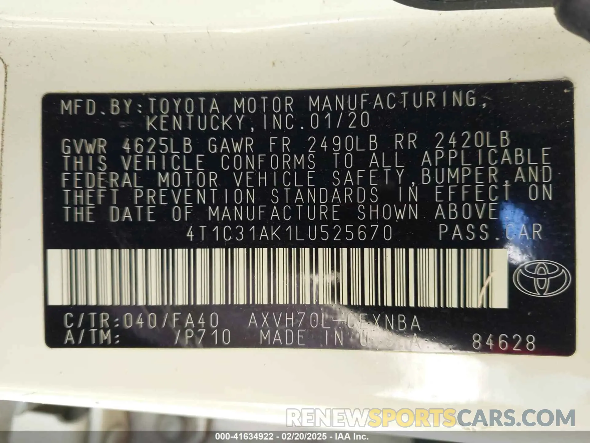 9 fotografías del automóvil dañado 4T1C31AK1LU525670 TOYOTA CAMRY 2020