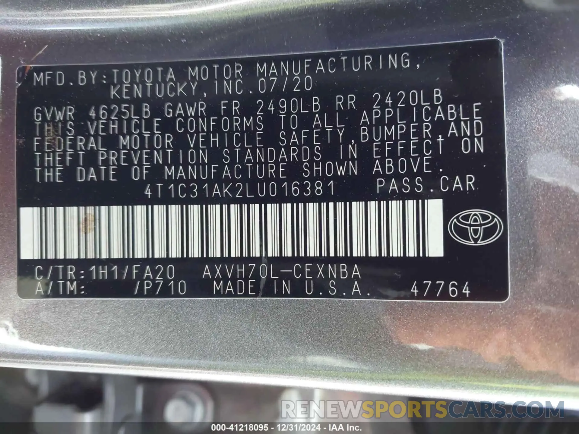 9 fotografías del automóvil dañado 4T1C31AK2LU016381 TOYOTA CAMRY 2020