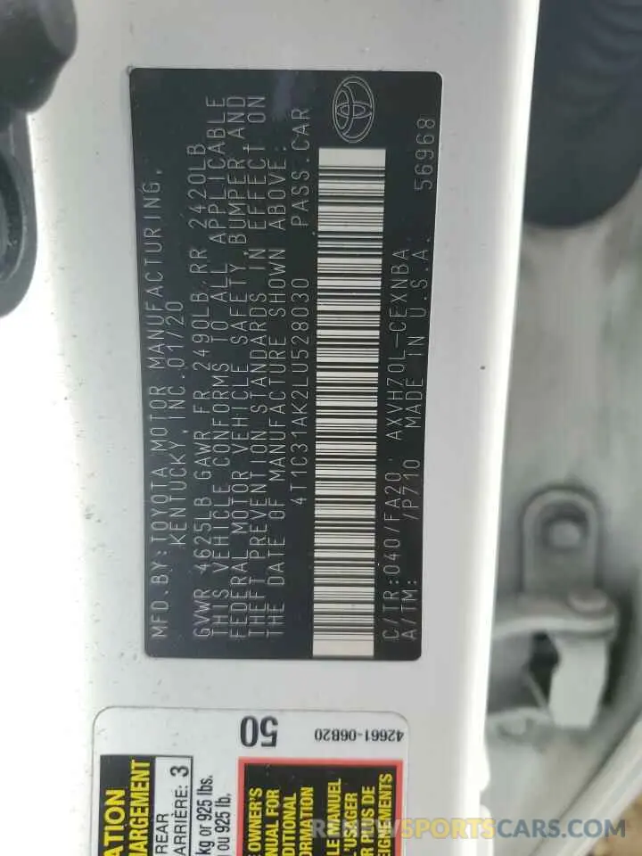 14 fotografías del automóvil dañado 4T1C31AK2LU528030 TOYOTA CAMRY 2020
