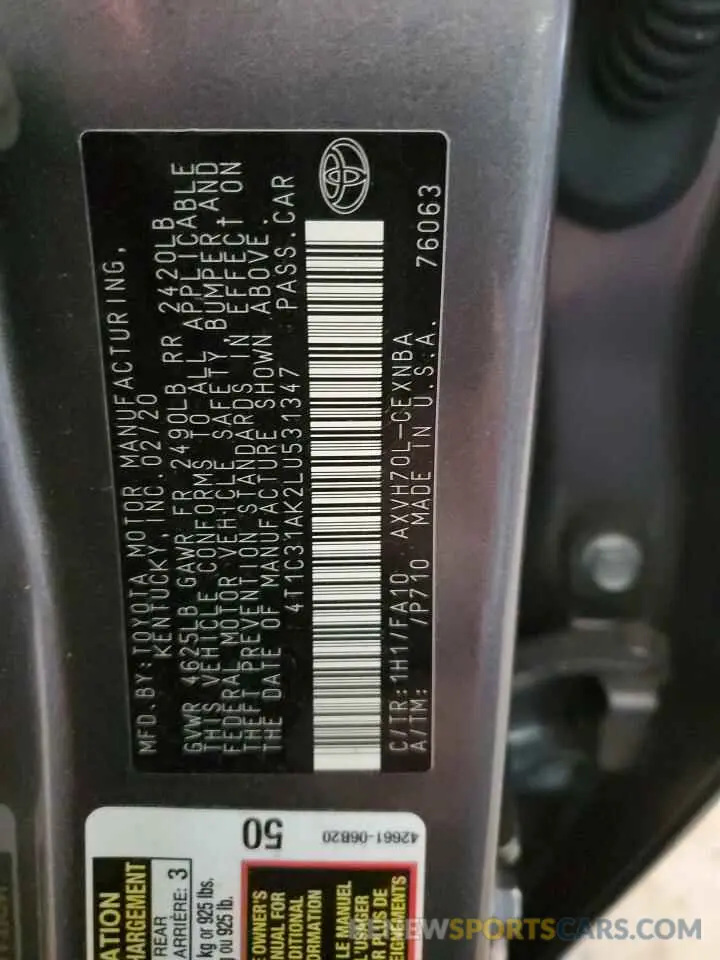 12 fotografías del automóvil dañado 4T1C31AK2LU531347 TOYOTA CAMRY 2020