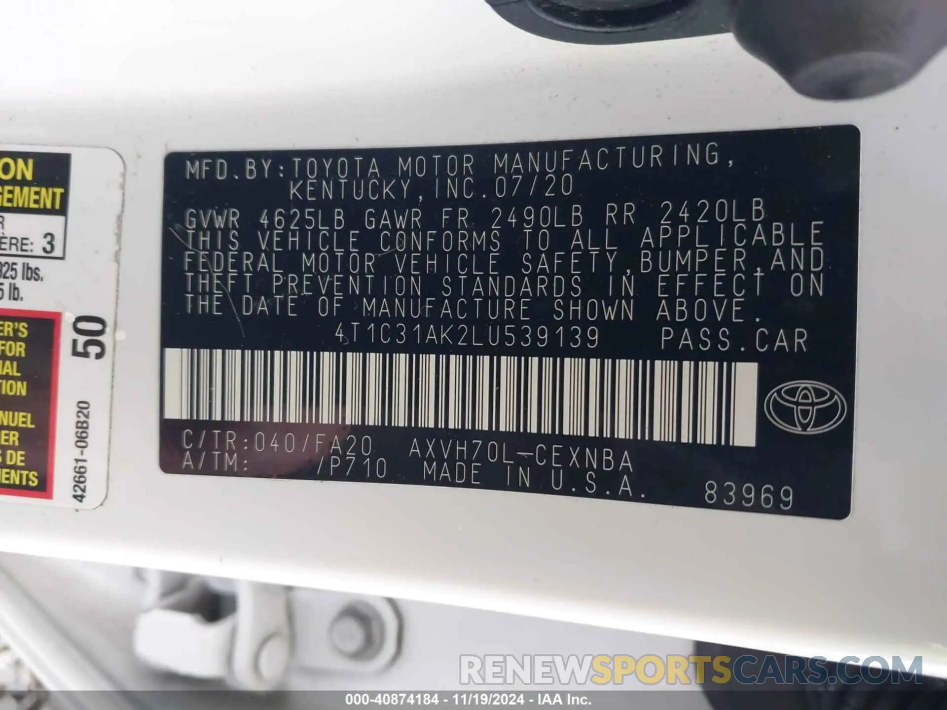 9 fotografías del automóvil dañado 4T1C31AK2LU539139 TOYOTA CAMRY 2020