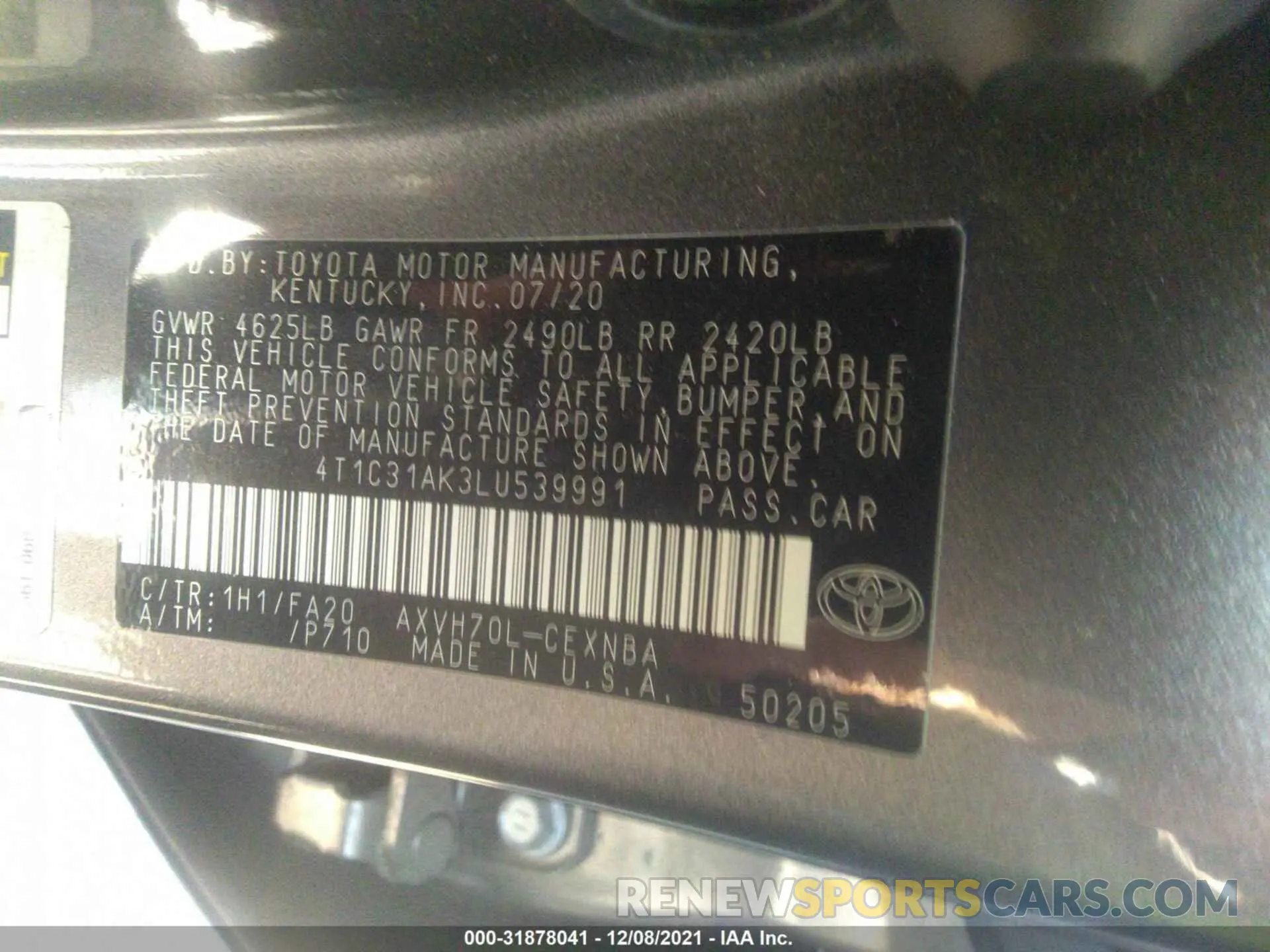 9 fotografías del automóvil dañado 4T1C31AK3LU539991 TOYOTA CAMRY 2020