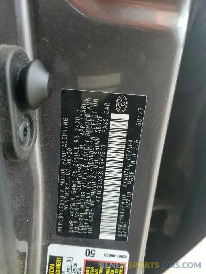 12 fotografías del automóvil dañado 4T1C31AK3LU542213 TOYOTA CAMRY 2020