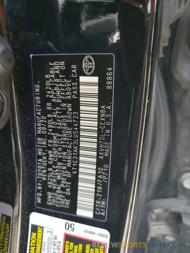 12 fotografías del automóvil dañado 4T1C31AK3LU544723 TOYOTA CAMRY 2020
