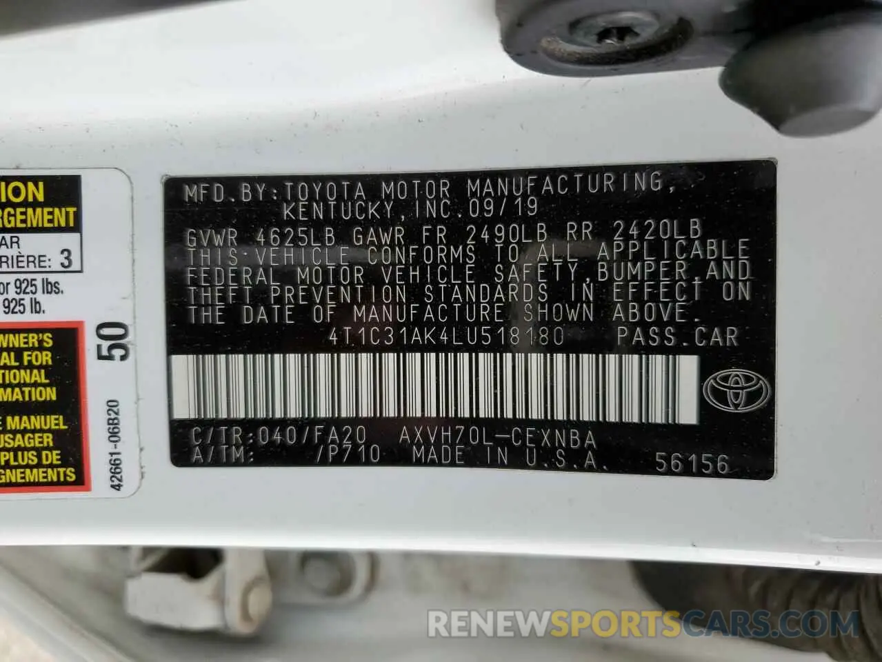 13 fotografías del automóvil dañado 4T1C31AK4LU518180 TOYOTA CAMRY 2020