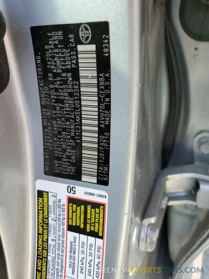 13 fotografías del automóvil dañado 4T1C31AK5LU013362 TOYOTA CAMRY 2020