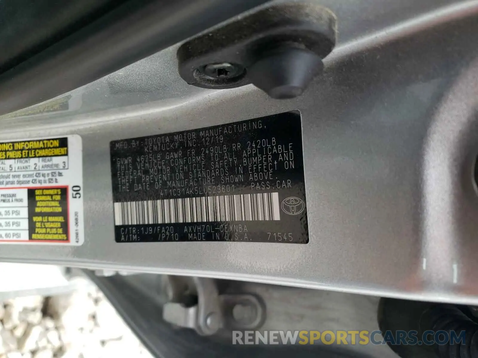 10 fotografías del automóvil dañado 4T1C31AK5LU523601 TOYOTA CAMRY 2020