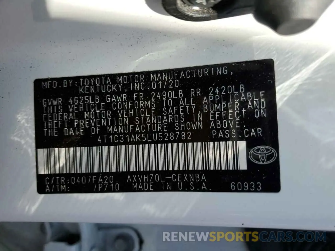 12 fotografías del automóvil dañado 4T1C31AK5LU528782 TOYOTA CAMRY 2020