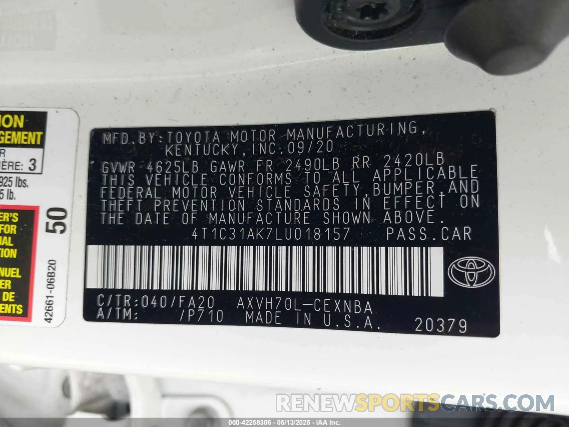 9 fotografías del automóvil dañado 4T1C31AK7LU018157 TOYOTA CAMRY 2020