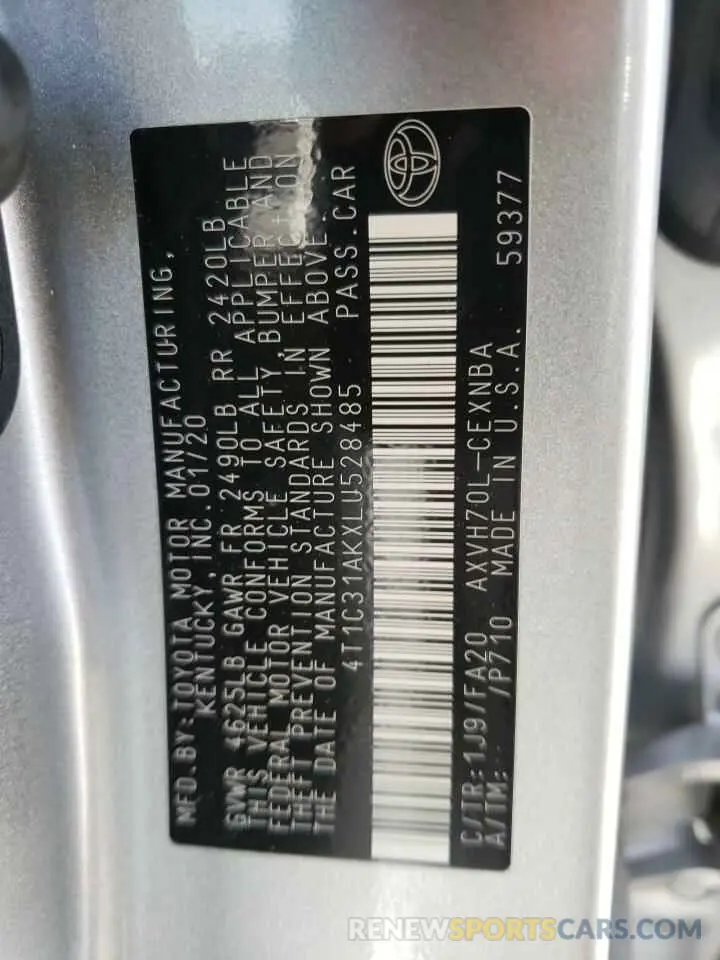 10 fotografías del automóvil dañado 4T1C31AKXLU528485 TOYOTA CAMRY 2020