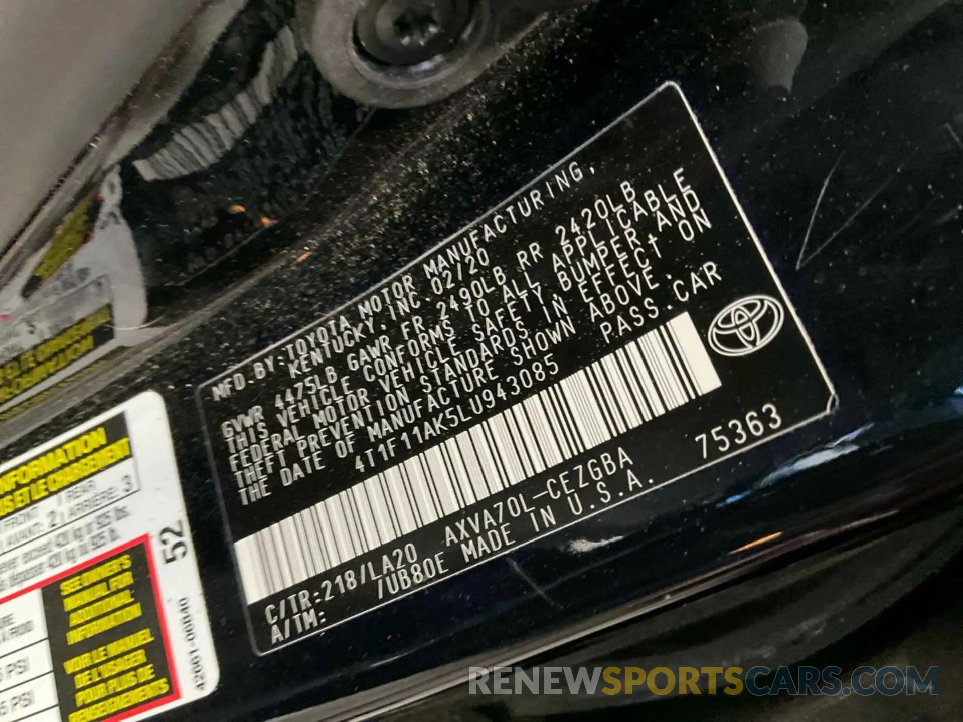 24 fotografías del automóvil dañado 4T1F11AK5LU943085 TOYOTA CAMRY 2020