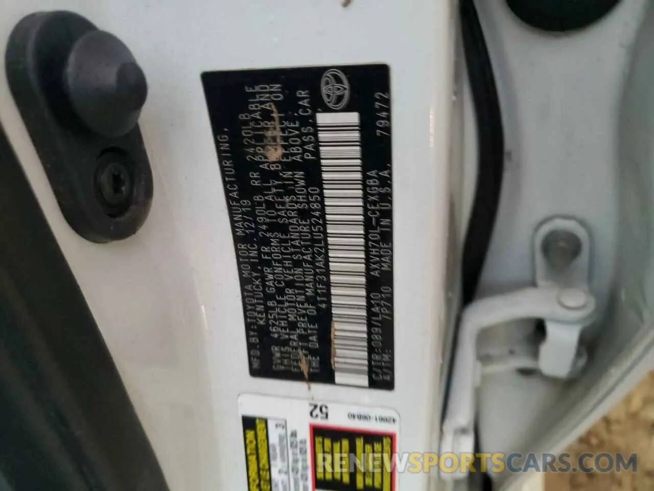 13 fotografías del automóvil dañado 4T1F31AK2LU524850 TOYOTA CAMRY 2020