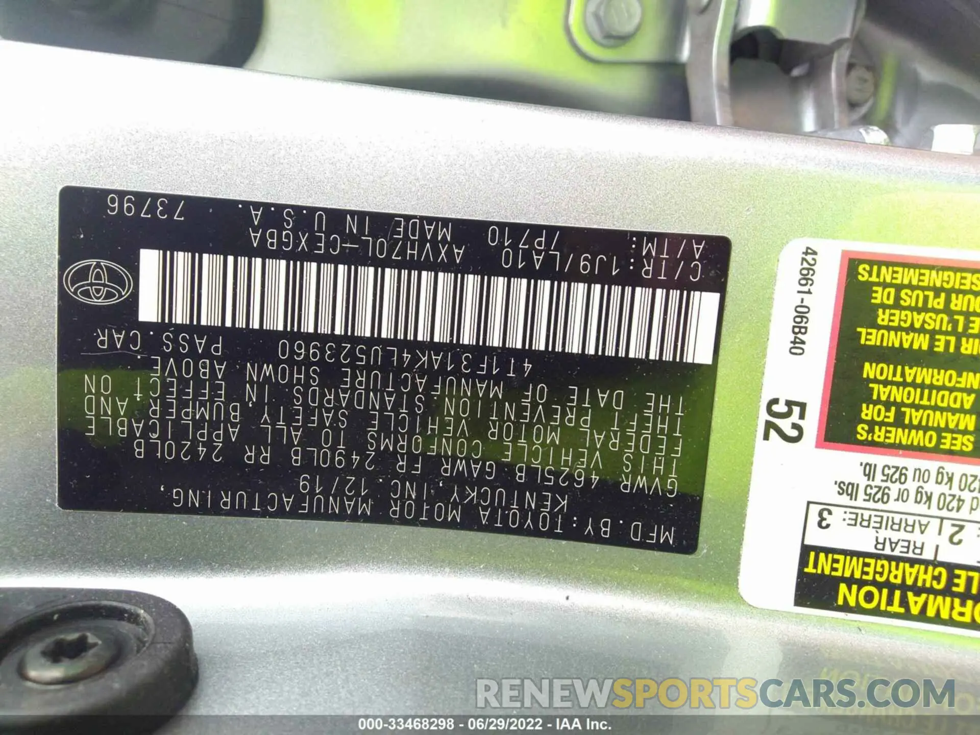9 fotografías del automóvil dañado 4T1F31AK4LU523960 TOYOTA CAMRY 2020