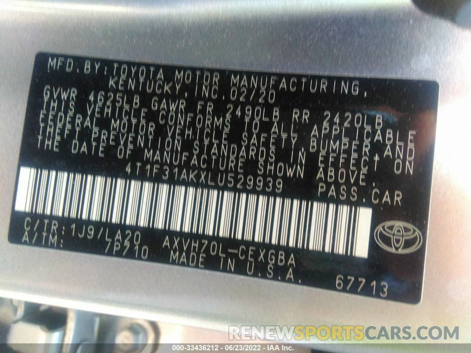 9 fotografías del automóvil dañado 4T1F31AKXLU529939 TOYOTA CAMRY 2020