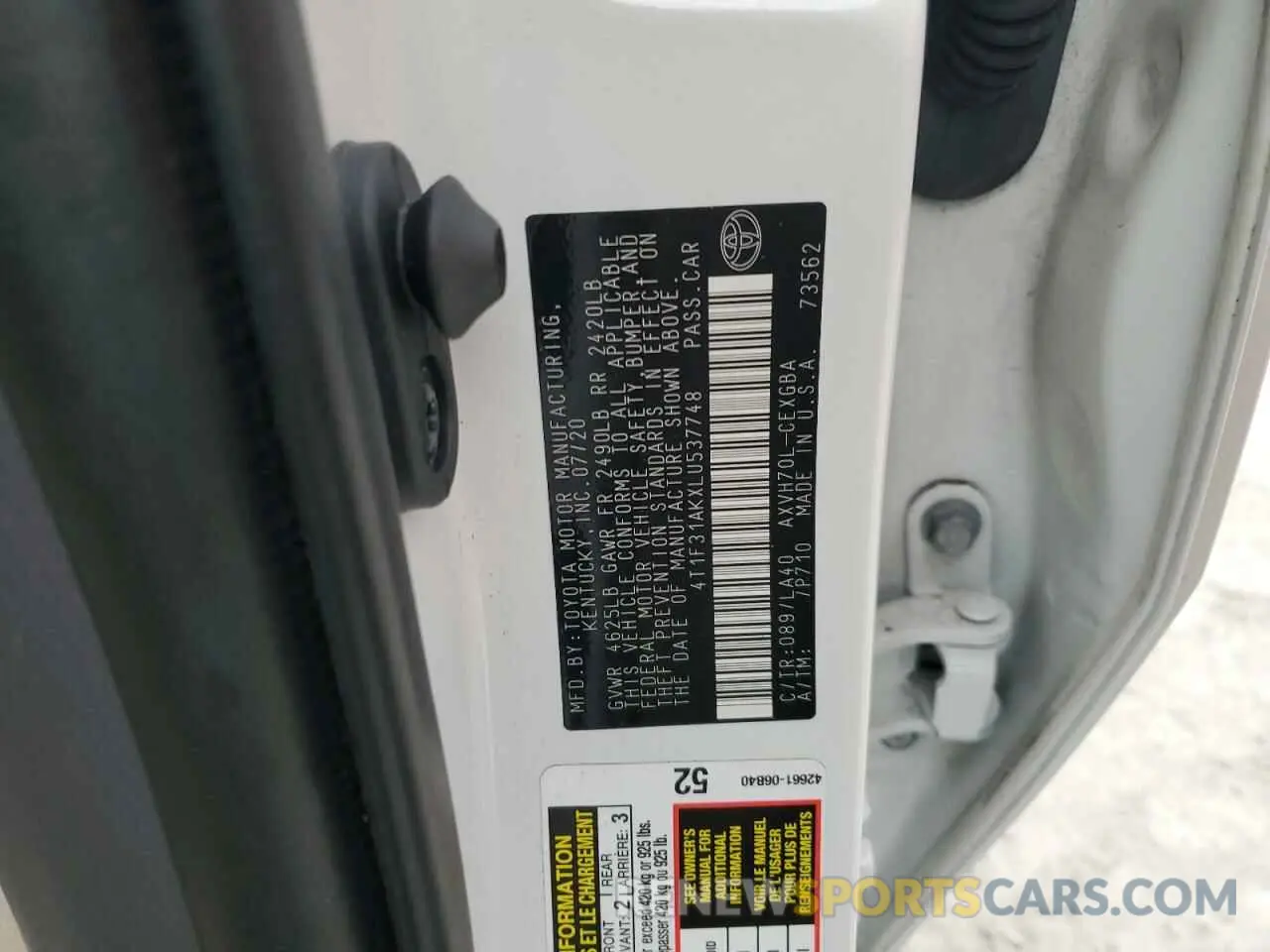 13 fotografías del automóvil dañado 4T1F31AKXLU537748 TOYOTA CAMRY 2020