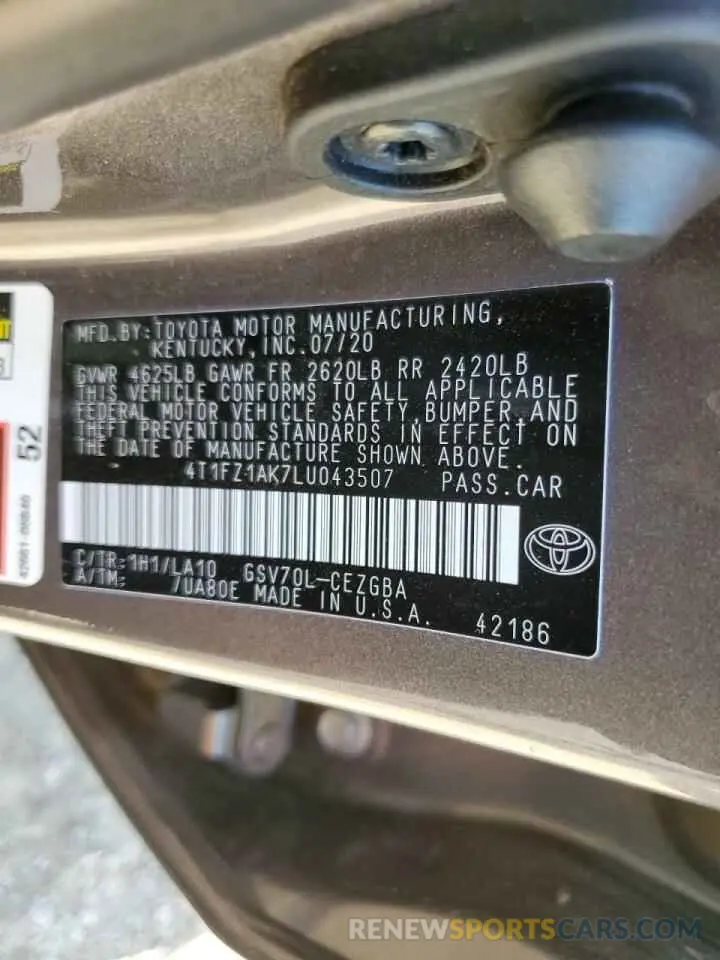10 fotografías del automóvil dañado 4T1FZ1AK7LU043507 TOYOTA CAMRY 2020