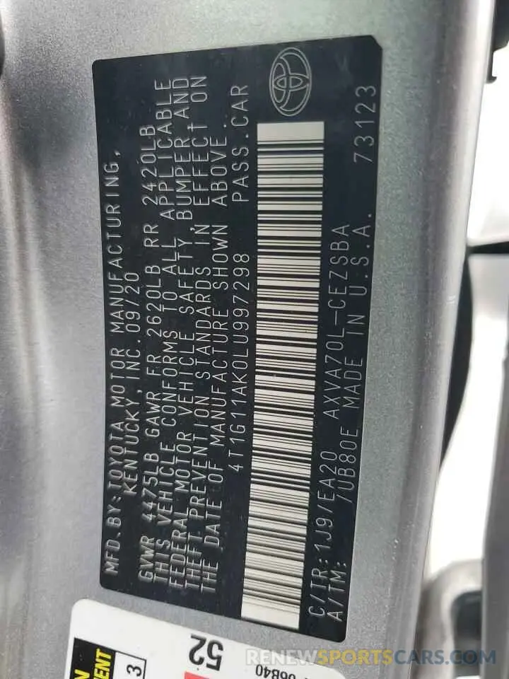 13 fotografías del automóvil dañado 4T1G11AK0LU997298 TOYOTA CAMRY 2020