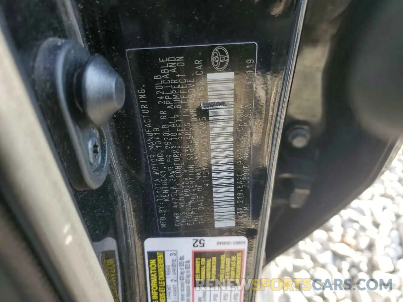 12 fotografías del automóvil dañado 4T1G11AK1LU315495 TOYOTA CAMRY 2020