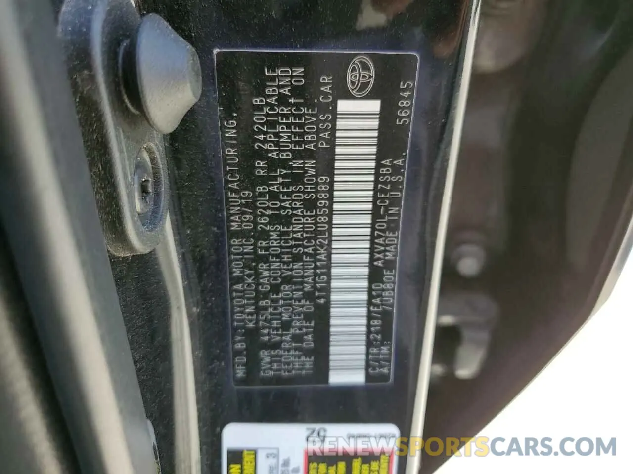 15 fotografías del automóvil dañado 4T1G11AK2LU859889 TOYOTA CAMRY 2020