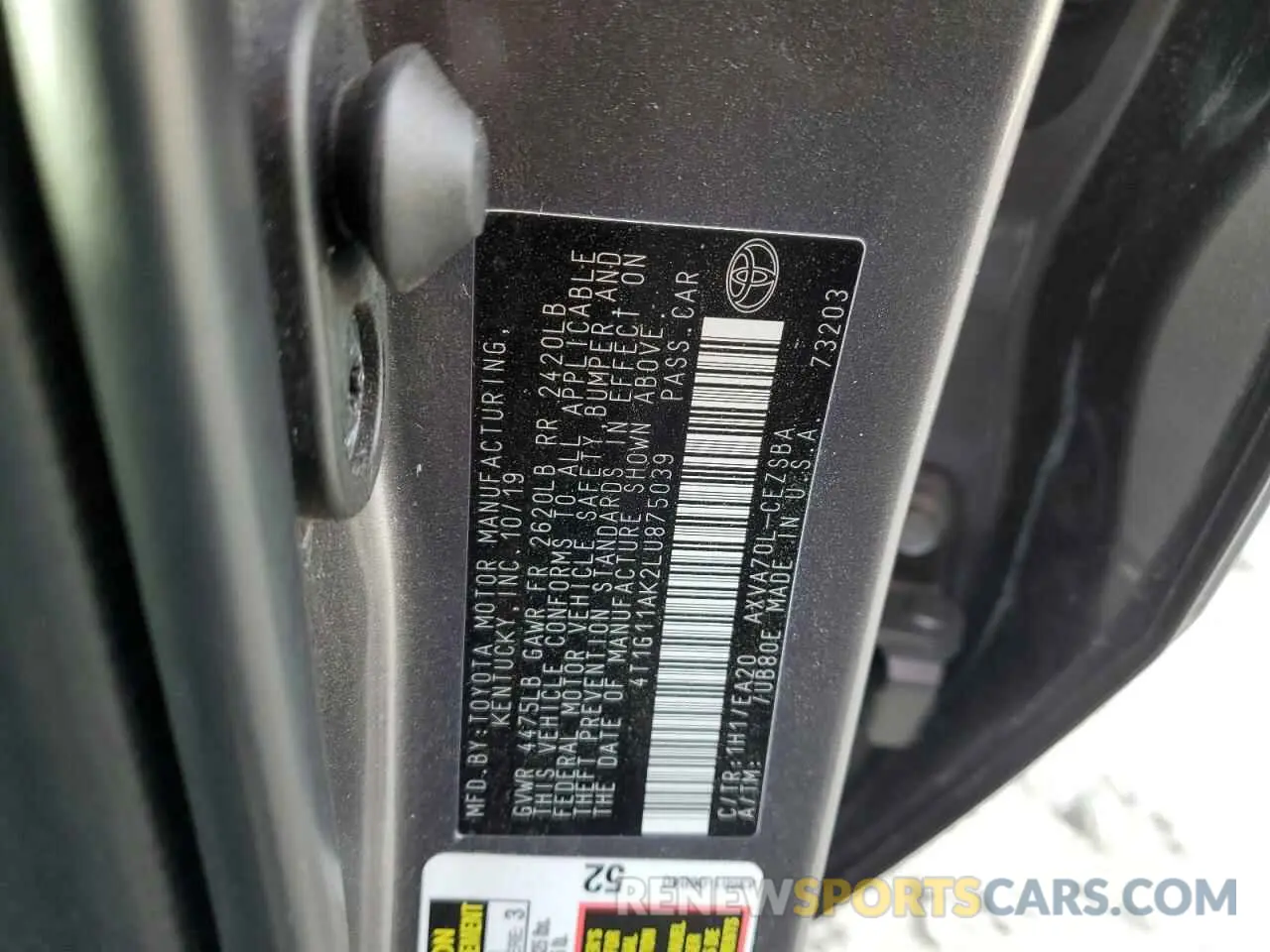 12 fotografías del automóvil dañado 4T1G11AK2LU875039 TOYOTA CAMRY 2020