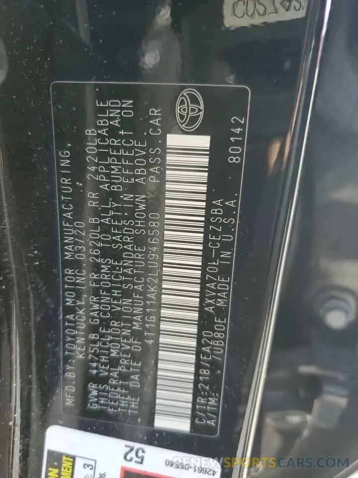 14 fotografías del automóvil dañado 4T1G11AK2LU946580 TOYOTA CAMRY 2020
