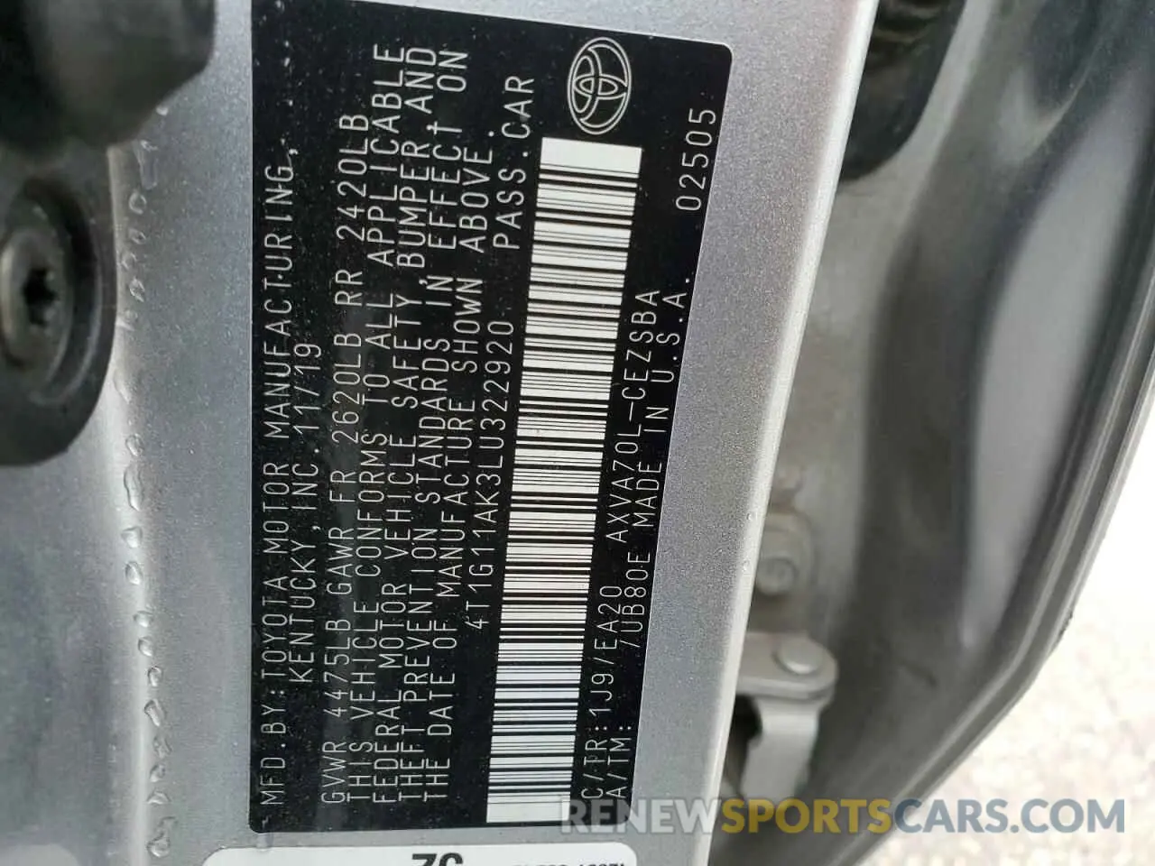 13 fotografías del automóvil dañado 4T1G11AK3LU322920 TOYOTA CAMRY 2020