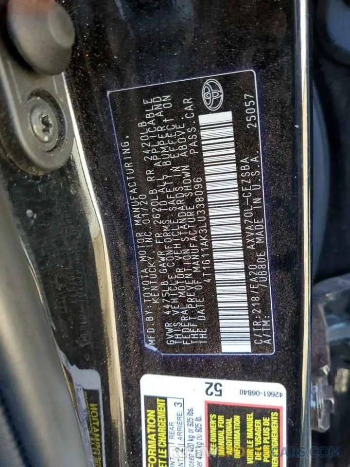 10 fotografías del automóvil dañado 4T1G11AK3LU338096 TOYOTA CAMRY 2020