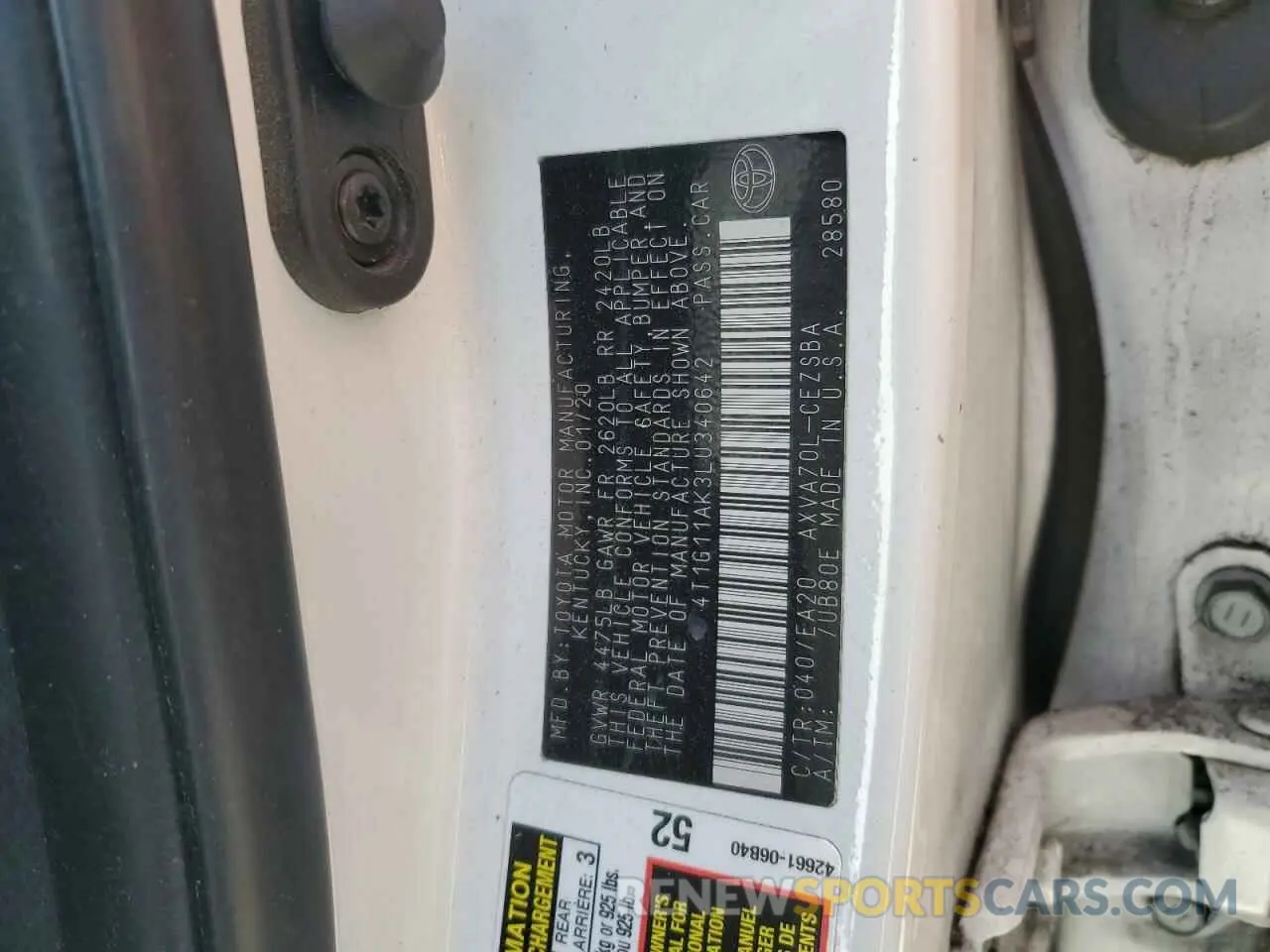 12 fotografías del automóvil dañado 4T1G11AK3LU340642 TOYOTA CAMRY 2020