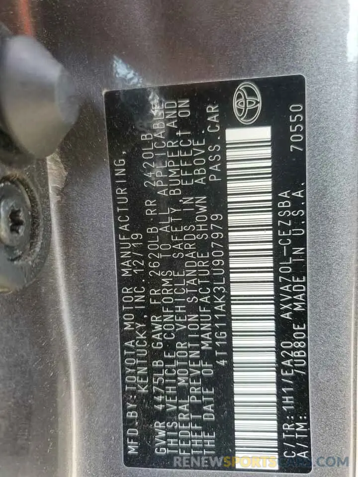 13 fotografías del automóvil dañado 4T1G11AK3LU907979 TOYOTA CAMRY 2020