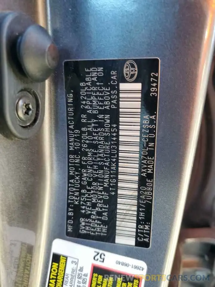 13 fotografías del automóvil dañado 4T1G11AK4LU314454 TOYOTA CAMRY 2020