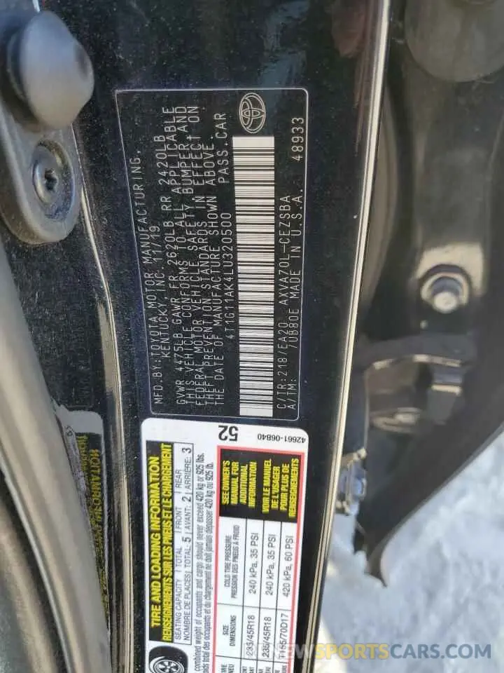 13 fotografías del automóvil dañado 4T1G11AK4LU320500 TOYOTA CAMRY 2020