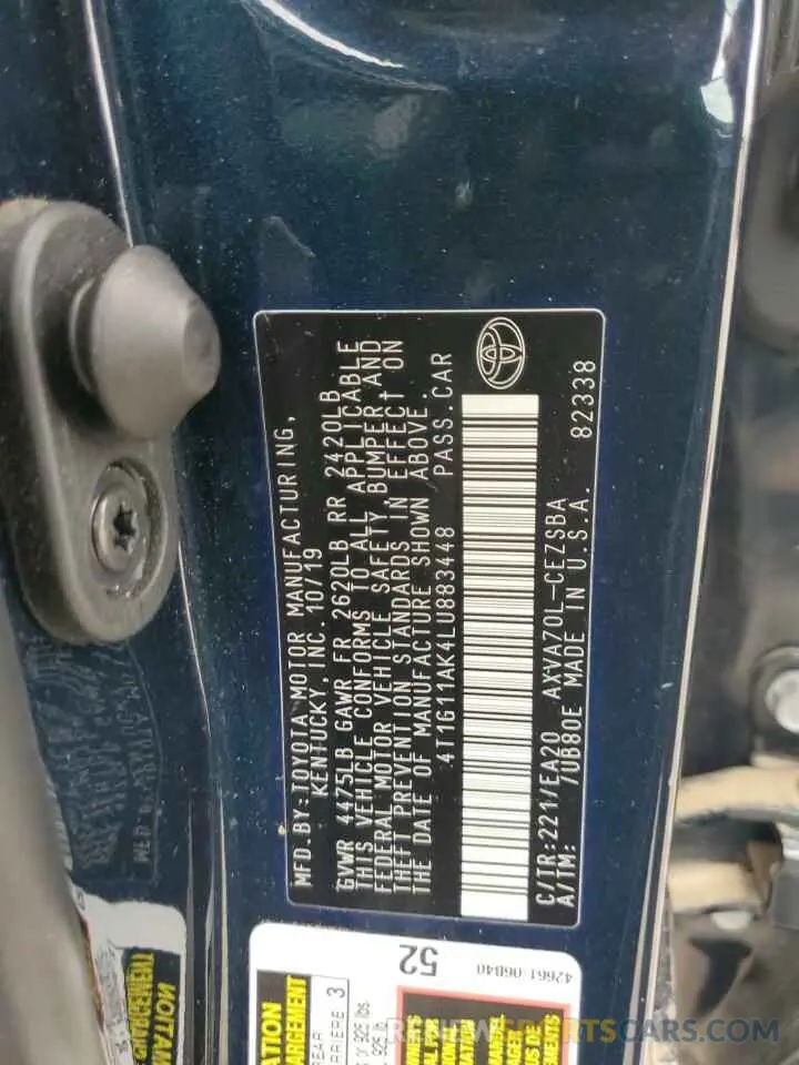 13 fotografías del automóvil dañado 4T1G11AK4LU883448 TOYOTA CAMRY 2020