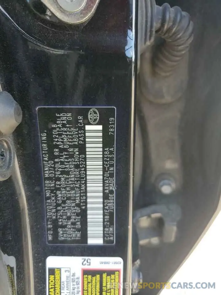 12 fotografías del automóvil dañado 4T1G11AK4LU945270 TOYOTA CAMRY 2020