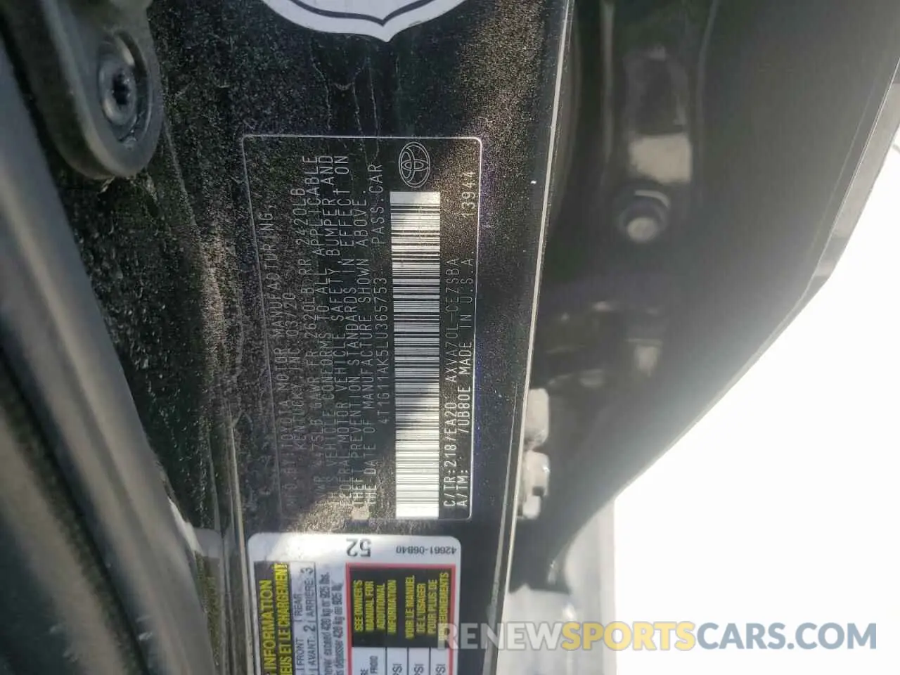 13 fotografías del automóvil dañado 4T1G11AK5LU365753 TOYOTA CAMRY 2020