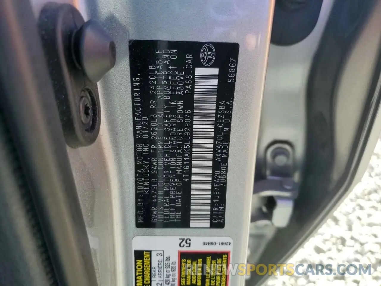 12 fotografías del automóvil dañado 4T1G11AK5LU929076 TOYOTA CAMRY 2020