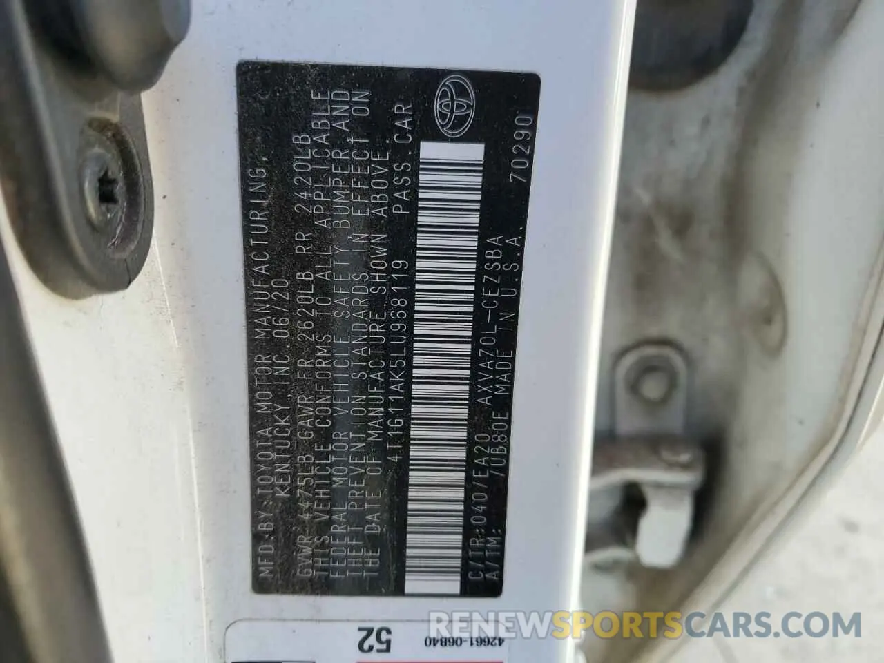 12 fotografías del automóvil dañado 4T1G11AK5LU968119 TOYOTA CAMRY 2020