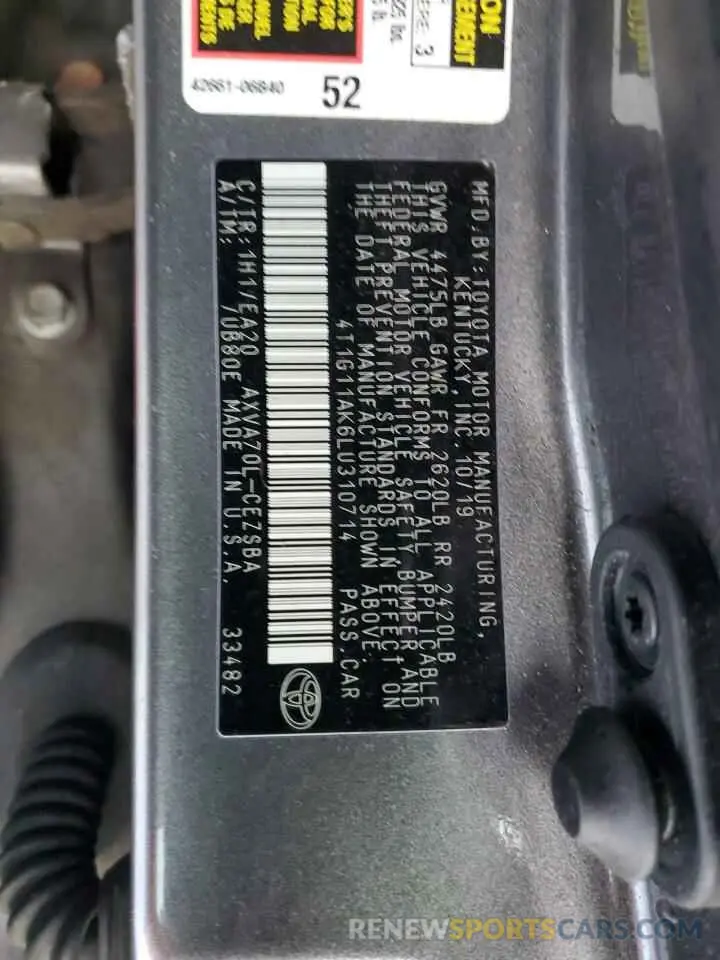 13 fotografías del automóvil dañado 4T1G11AK6LU310714 TOYOTA CAMRY 2020