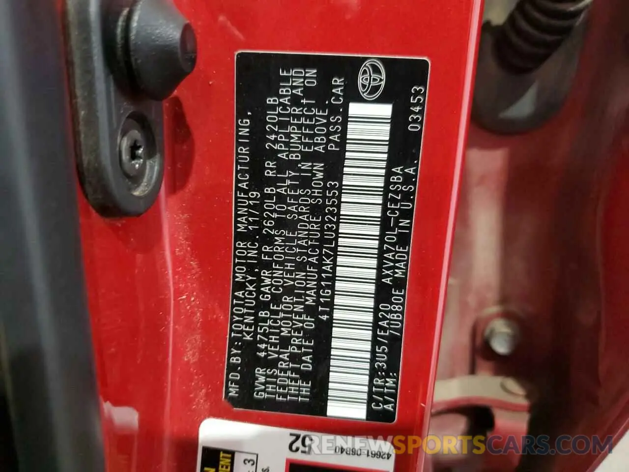 14 fotografías del automóvil dañado 4T1G11AK7LU323553 TOYOTA CAMRY 2020
