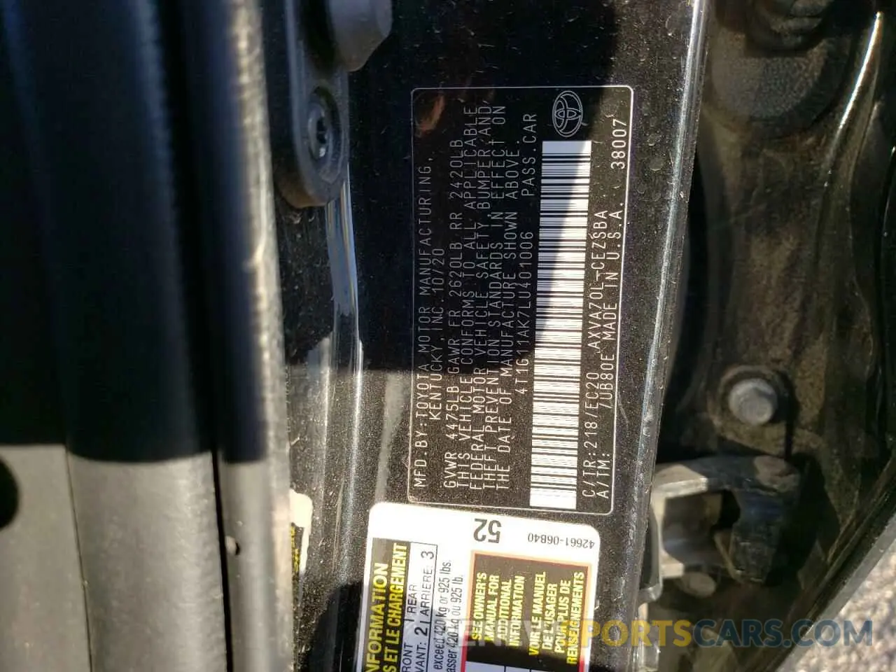 13 fotografías del automóvil dañado 4T1G11AK7LU401006 TOYOTA CAMRY 2020