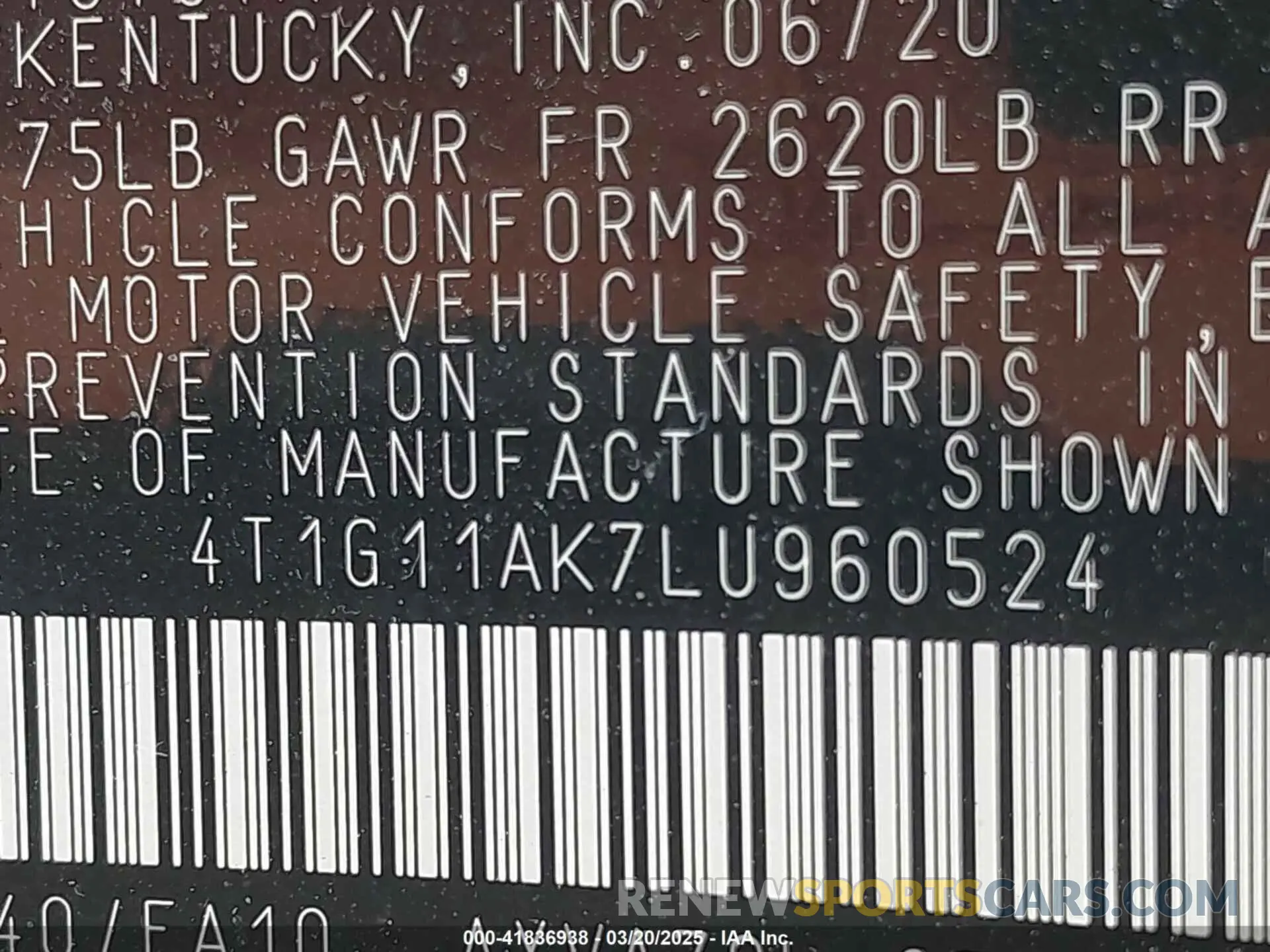 9 fotografías del automóvil dañado 4T1G11AK7LU960524 TOYOTA CAMRY 2020
