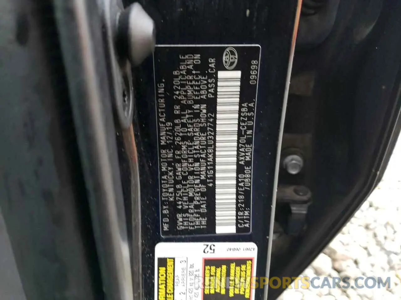 12 fotografías del automóvil dañado 4T1G11AK8LU327742 TOYOTA CAMRY 2020